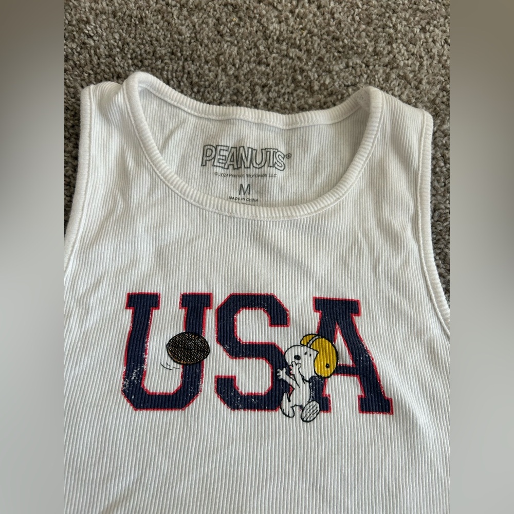 Peanuts White Tank Top with USA and Snoopy Design